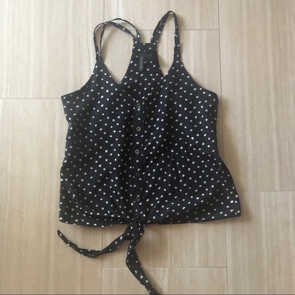 Full Tilt Polka Dot Tie Front Strap Racerback top - Picture 1 of 5